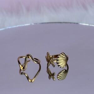 Gold-Tone Starfish and Shell Ring Set
